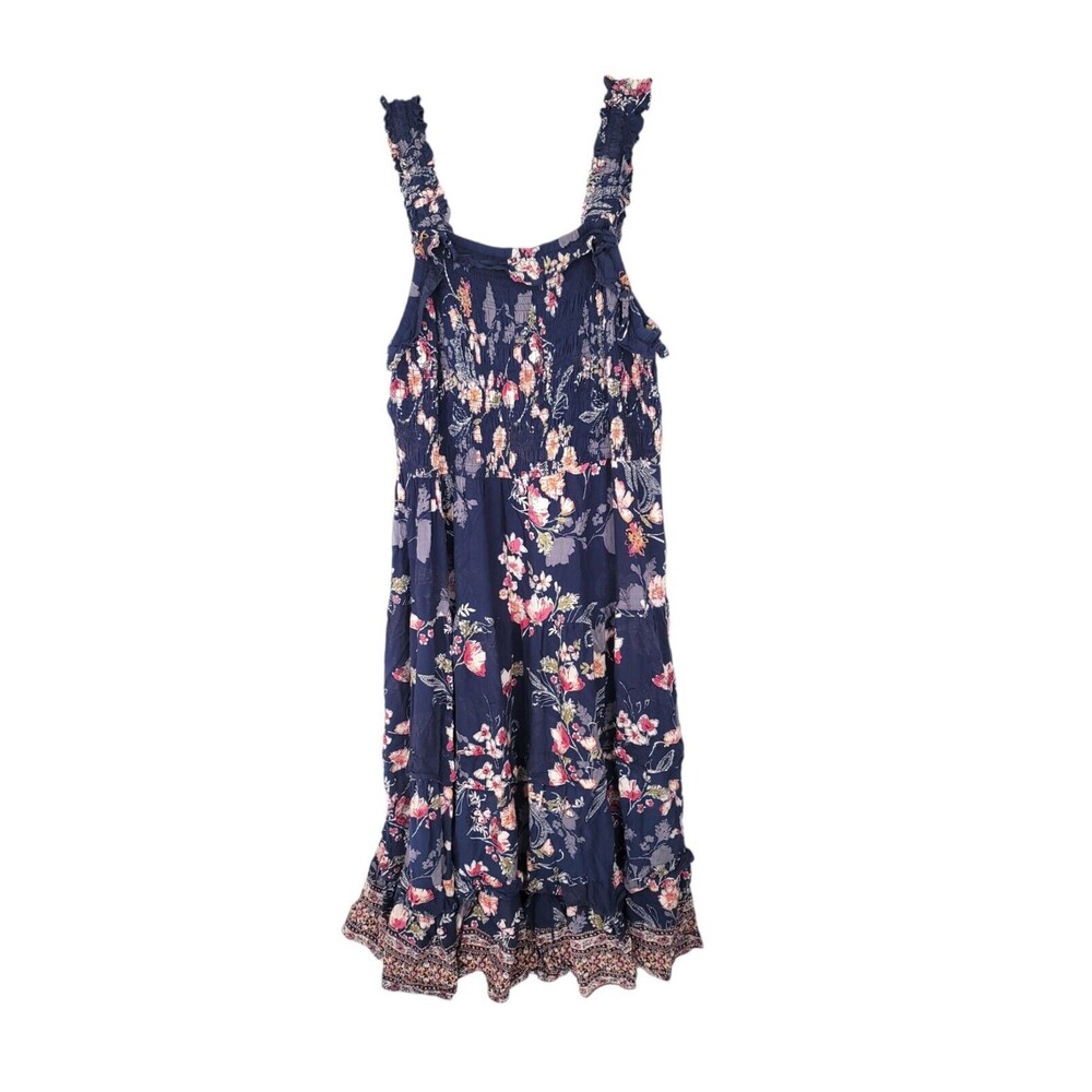 Romantic Gypsy Dress Womens 3X Midi Sleeveless Floral Pullover Smocked Plus